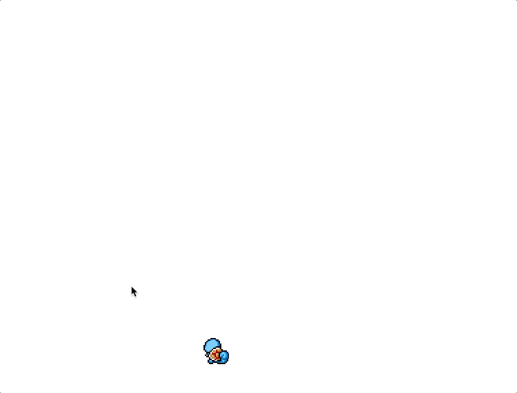 A Squirtle walking across a white screen and following the mouse cursor
